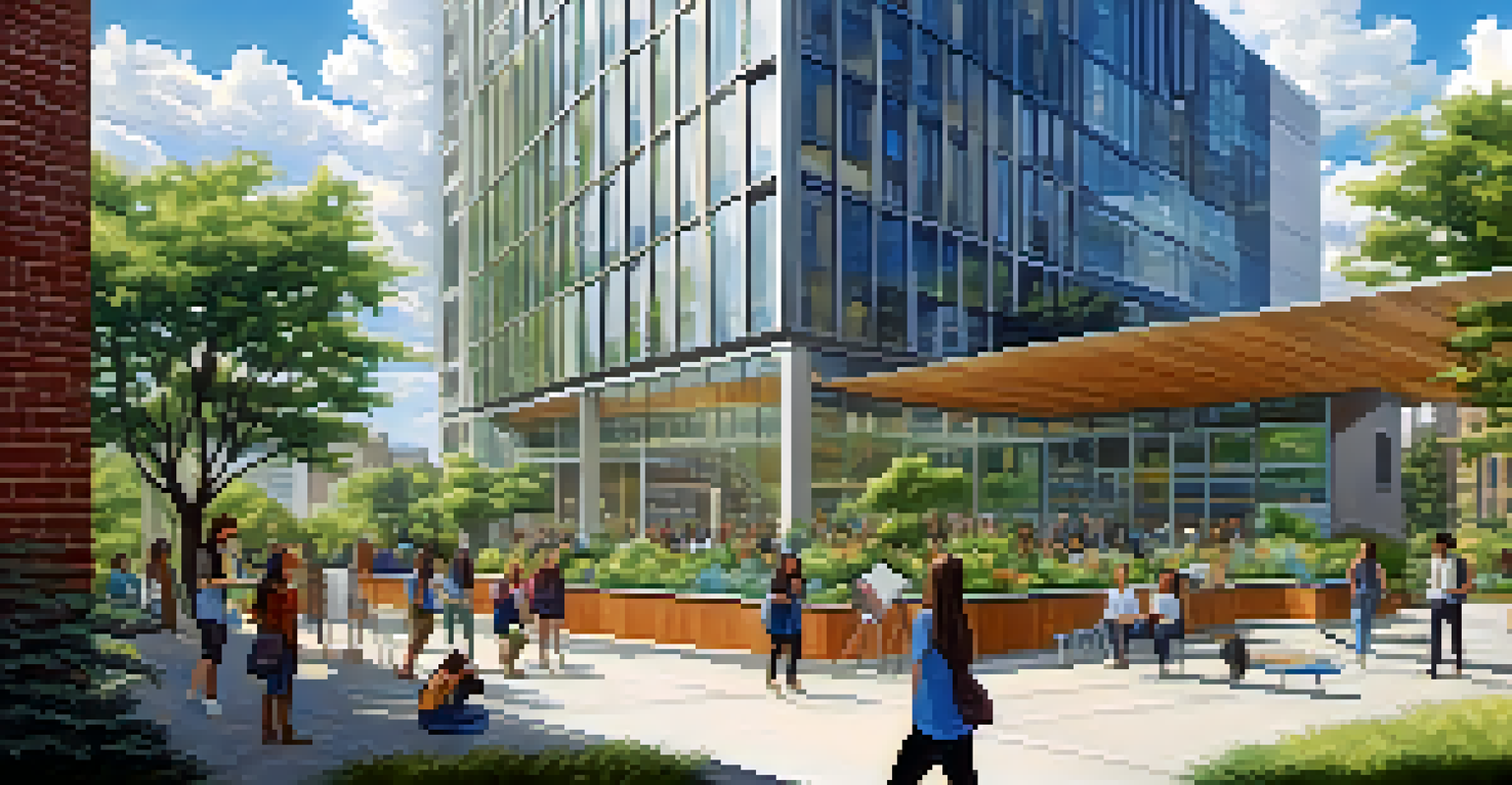 Students collaborating on a project outdoors at Drexel University with modern buildings in the background.