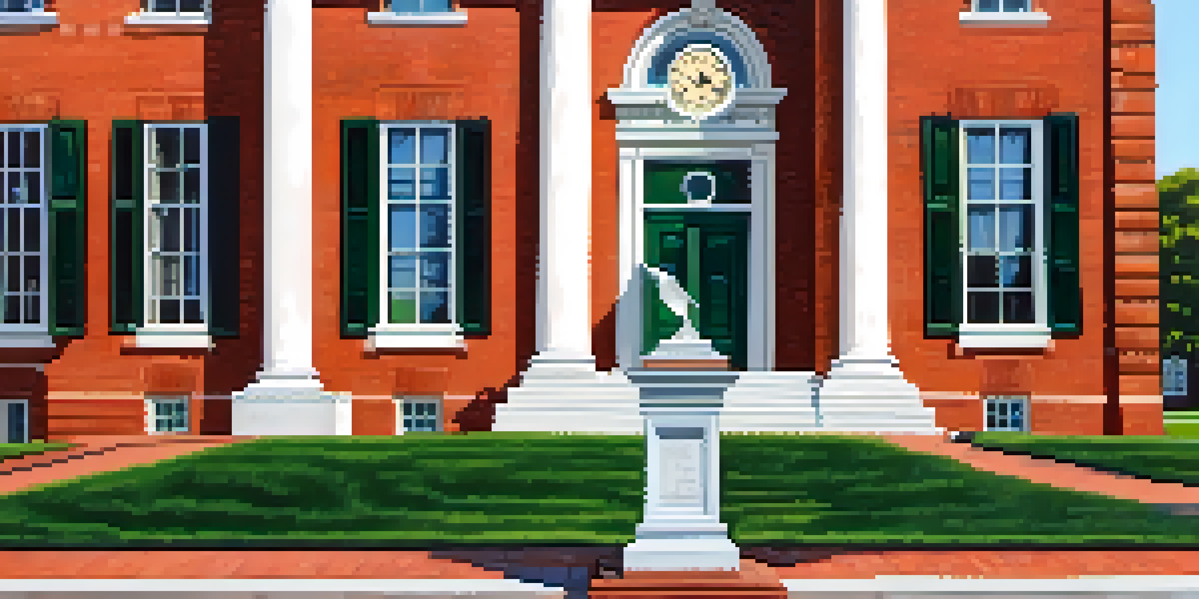 A view of Independence Hall in Philadelphia with its clock tower, surrounded by greenery and visitors under a clear blue sky.