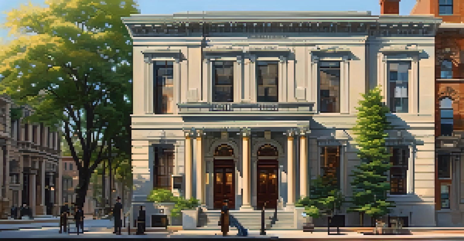 Street view of the Second Bank of the United States showcasing its Federal style architecture with warm lighting.