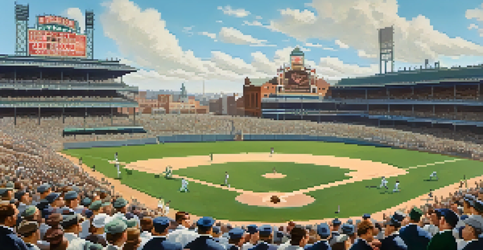 A vintage baseball game in Philadelphia with fans in early 1900s clothing and players in classic uniforms.