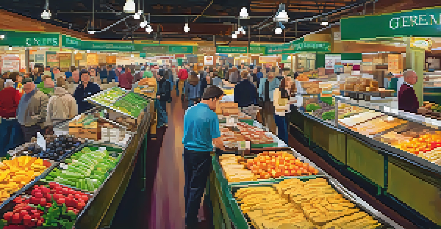 A busy food market in Philadelphia filled with fresh produce and people enjoying the vibrant atmosphere.