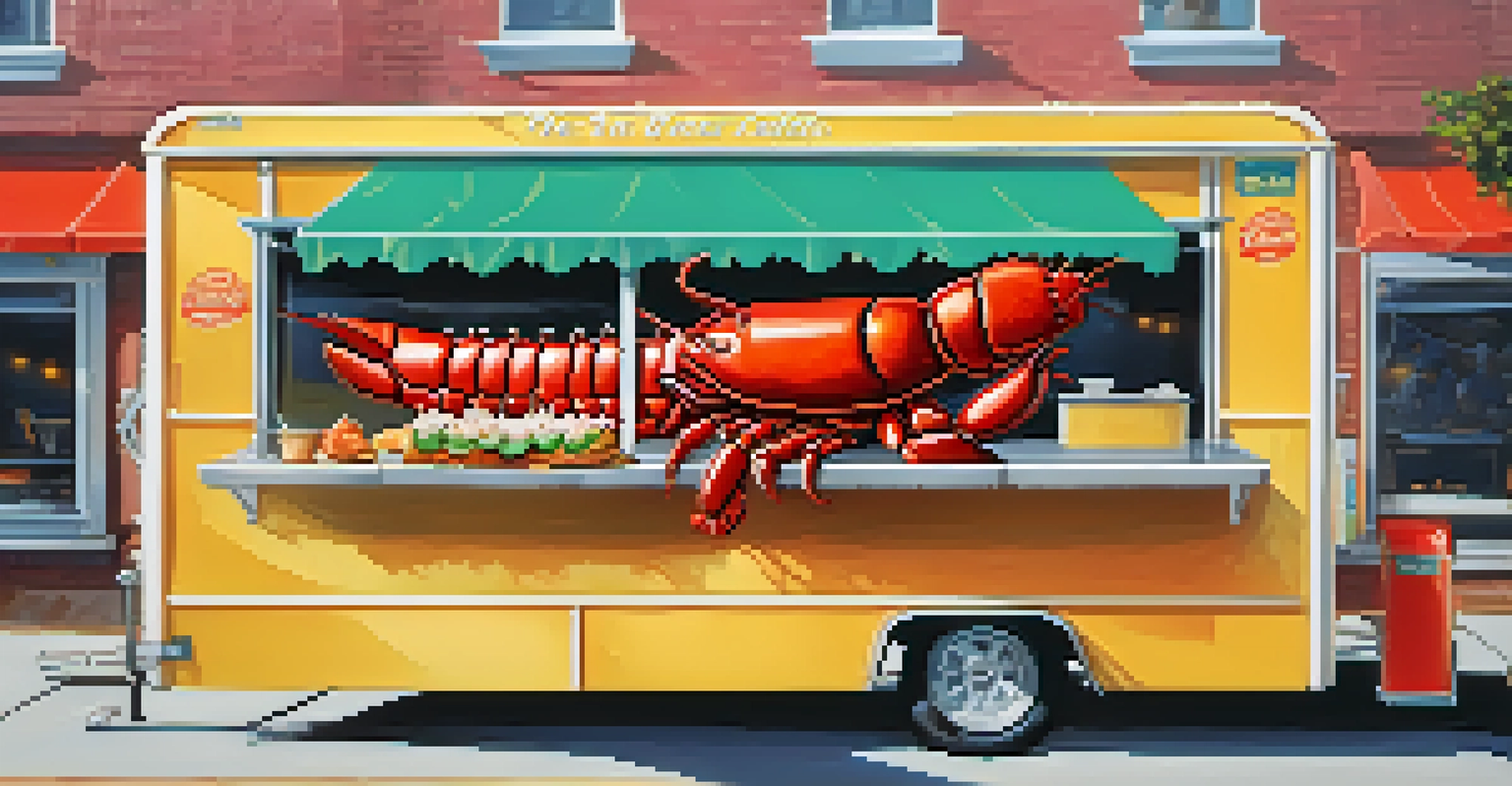 A close-up of a delicious lobster roll from a food truck, showcasing fresh ingredients.