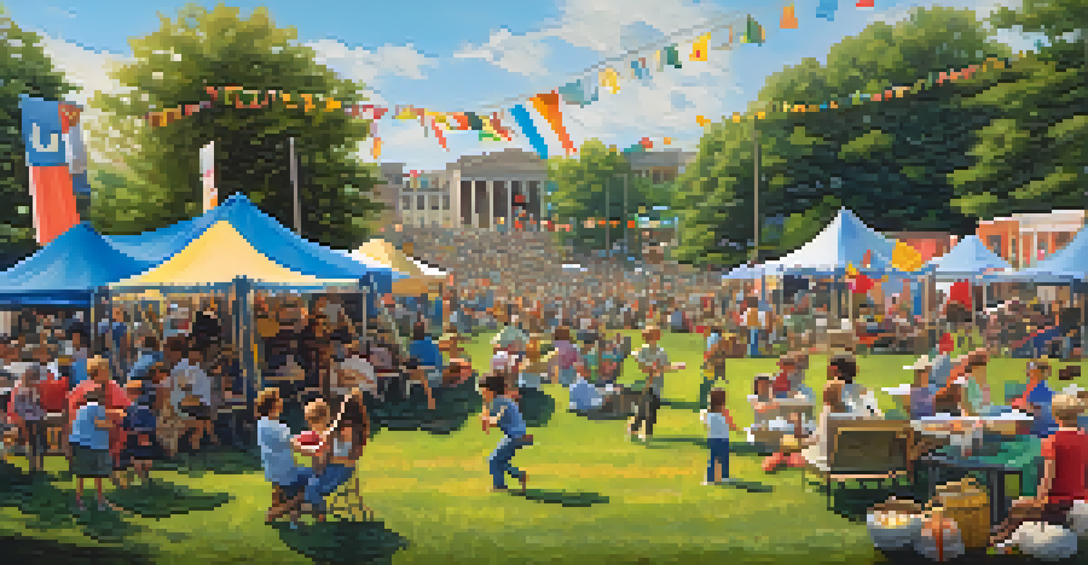 Families enjoying live music and crafts at the Philadelphia Folk Festival, with musicians performing on stage and children dancing.