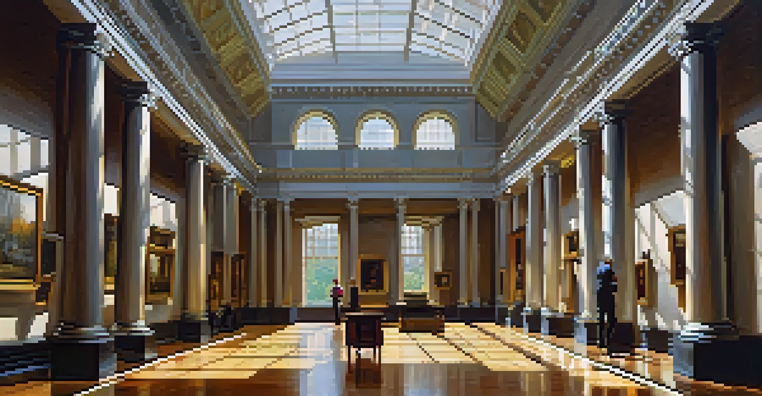 Inside the Pennsylvania Academy of the Fine Arts, with beautiful architecture and artworks, illuminated by natural light.