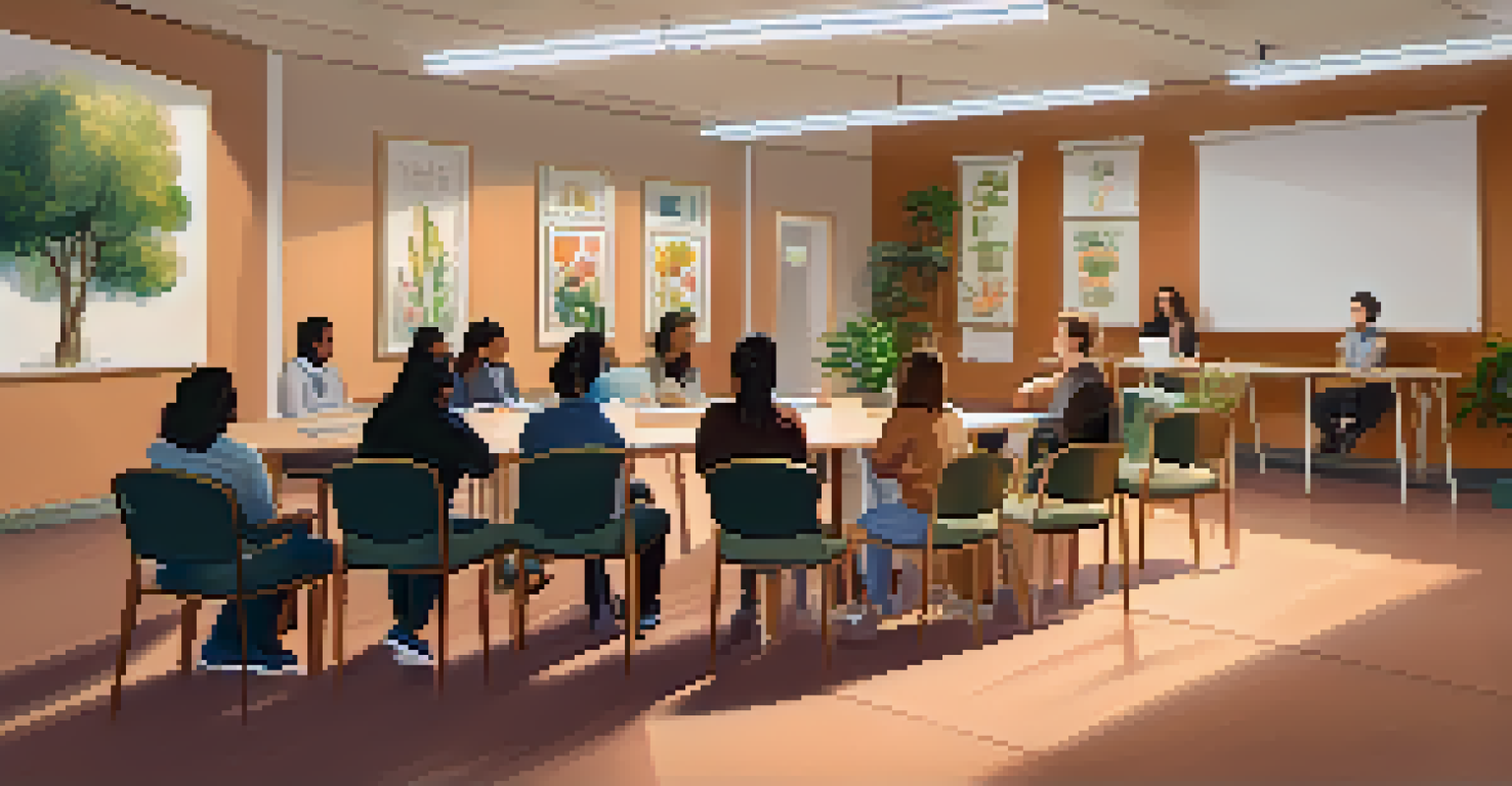 Students participating in a mindfulness workshop in a calming university environment.