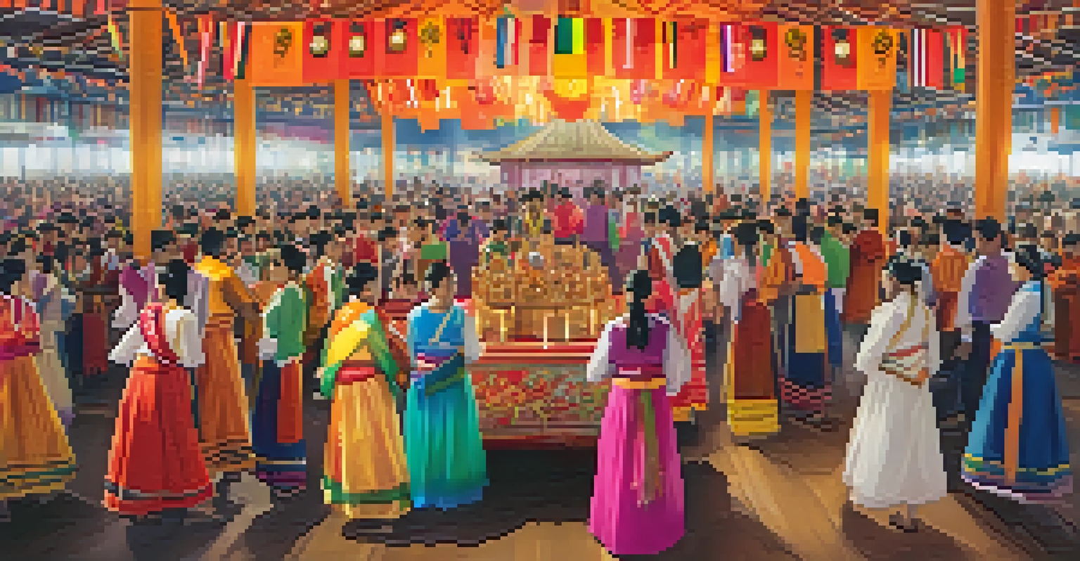 A vibrant cultural festival inside a university, with students participating in traditional activities and showcasing diverse cultures.