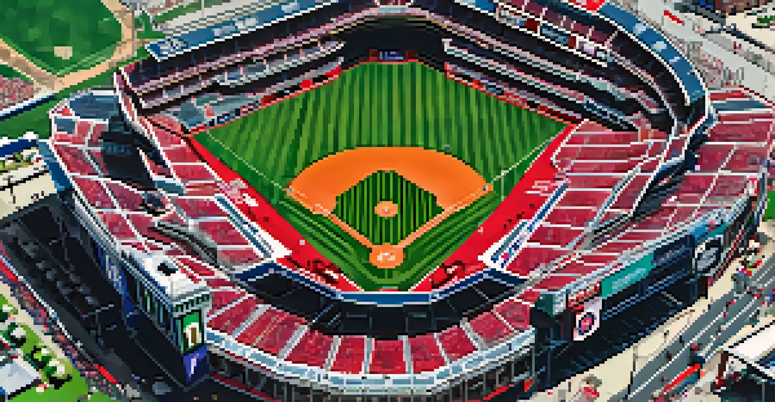 Aerial view of Citizens Bank Park crowded with fans wearing red and white uniforms during a Philadelphia Phillies baseball game.