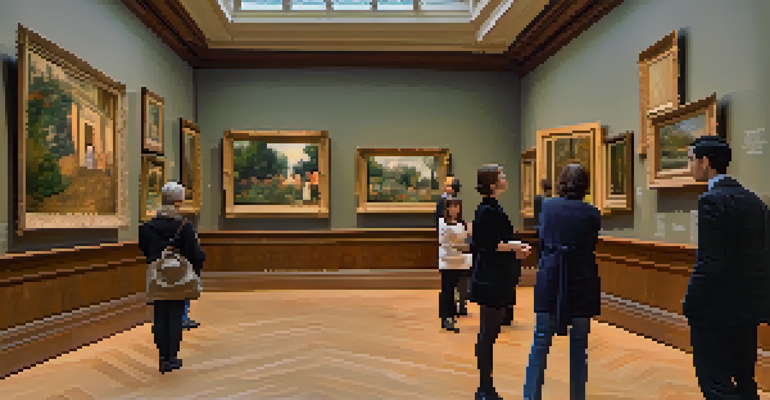 An intimate gallery filled with impressionist paintings in the Barnes Foundation, with warm lighting and visitors exploring the artwork.