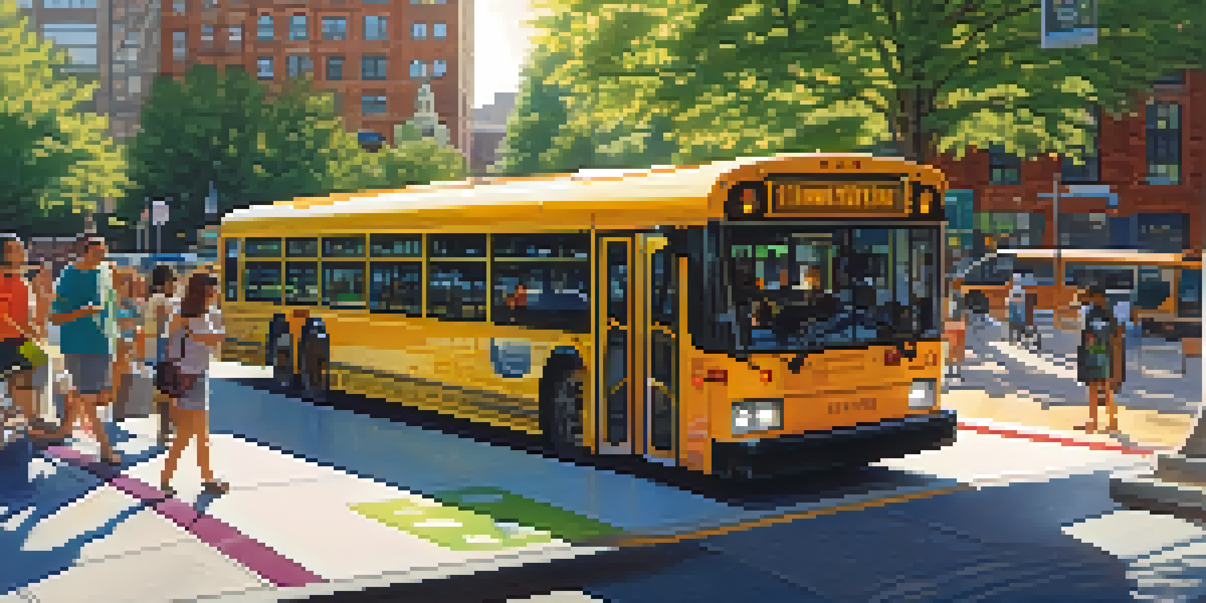 A modern public transport bus with solar panels at a Philadelphia transit station, with people boarding and bike-sharing stations in the background.