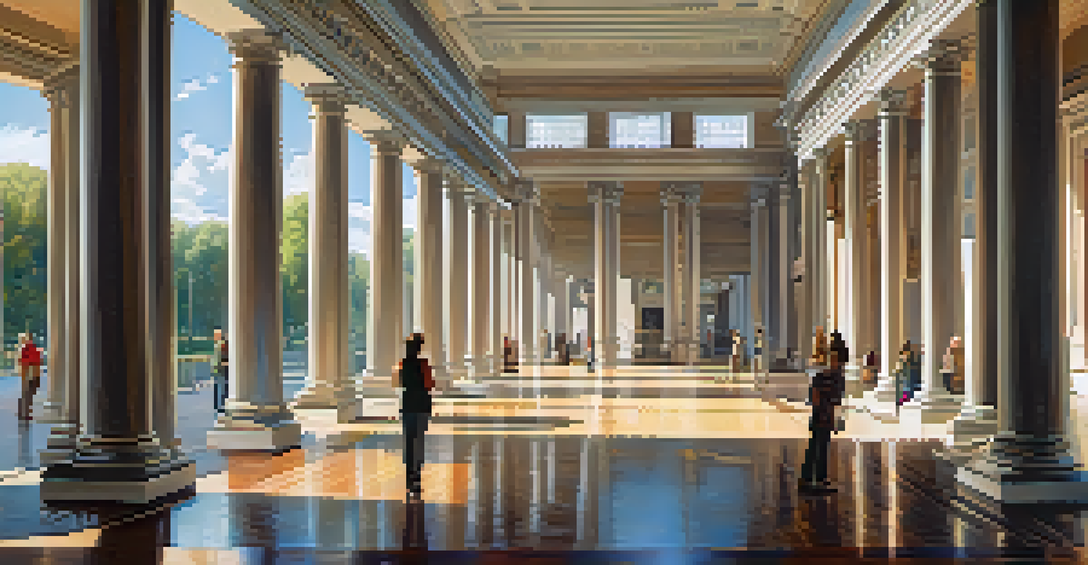 Interior view of Congress Hall showcasing neoclassical architecture and visitors interacting with exhibits.