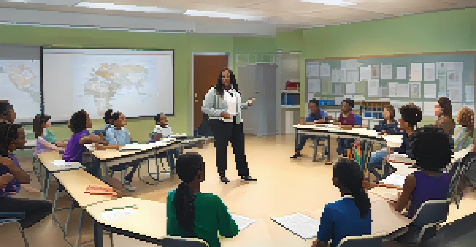 A diverse faculty member teaching a mixed group of students in an academic setting.