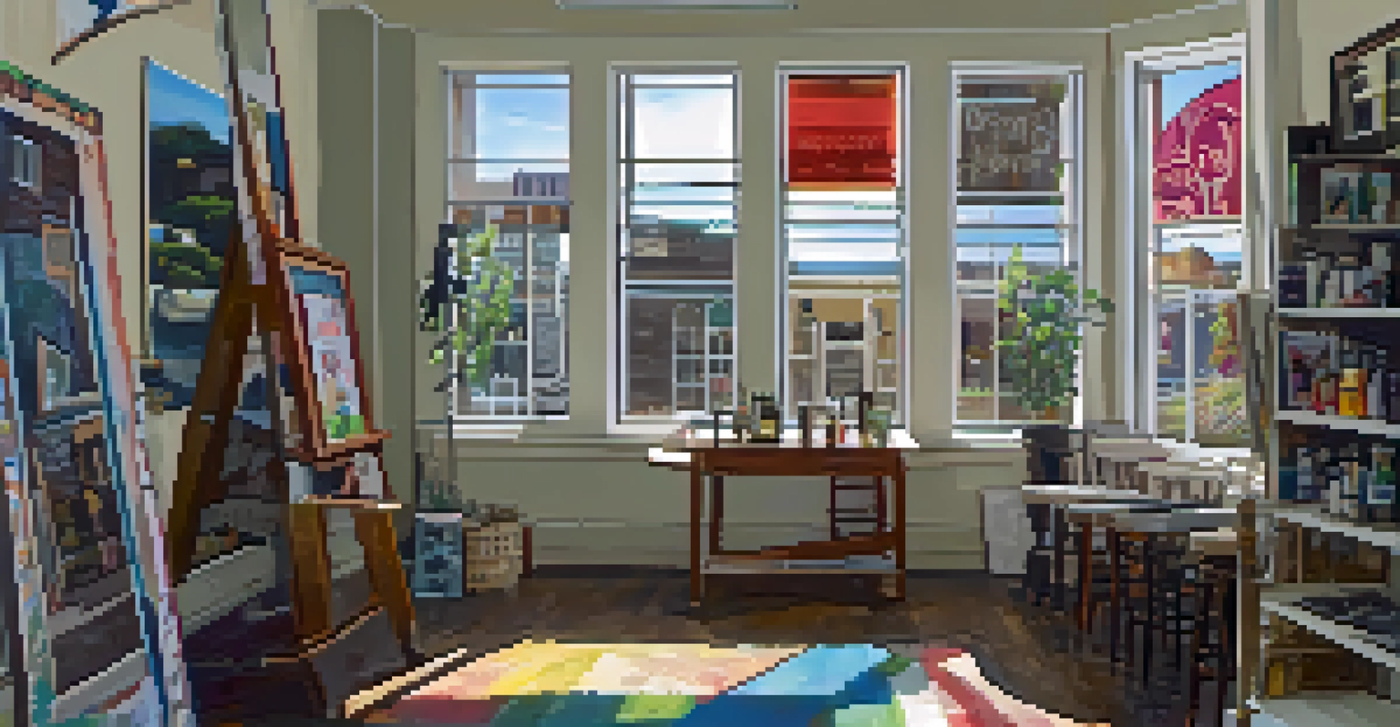 Inside the Art Star Gallery in Fishtown, showcasing colorful local artwork and crafts, illuminated by natural light from large windows.