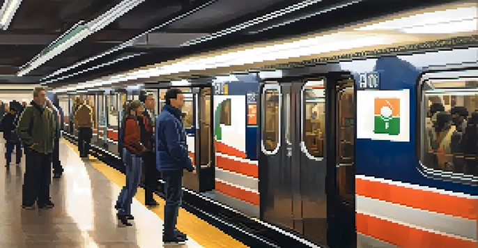 A busy subway station in Philadelphia with diverse commuters waiting for their train, warm lighting, and visible SEPTA signage.