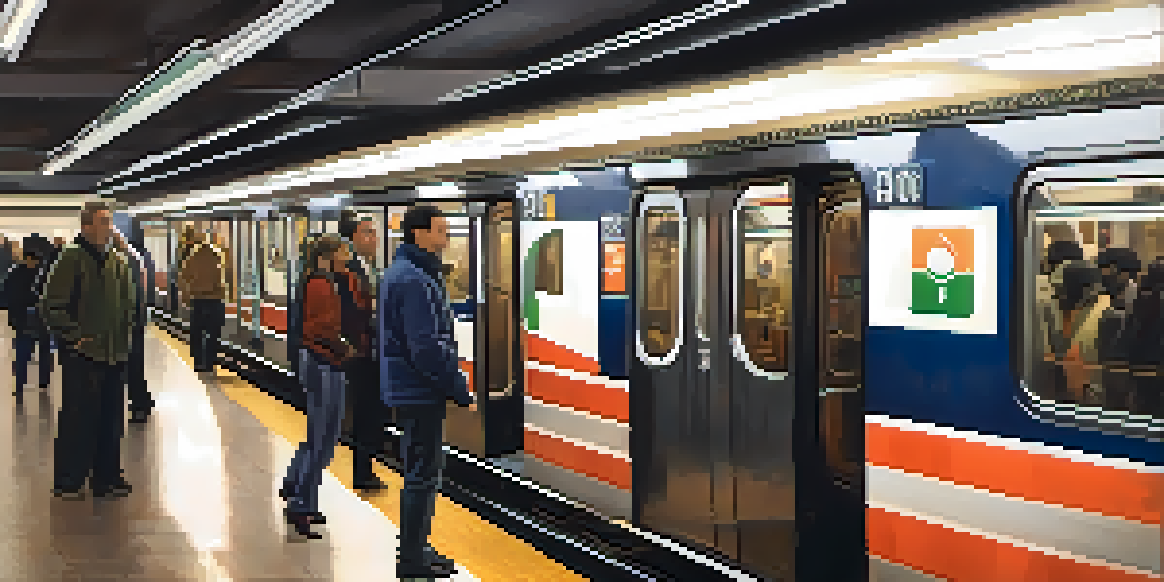 A busy subway station in Philadelphia with diverse commuters waiting for their train, warm lighting, and visible SEPTA signage.