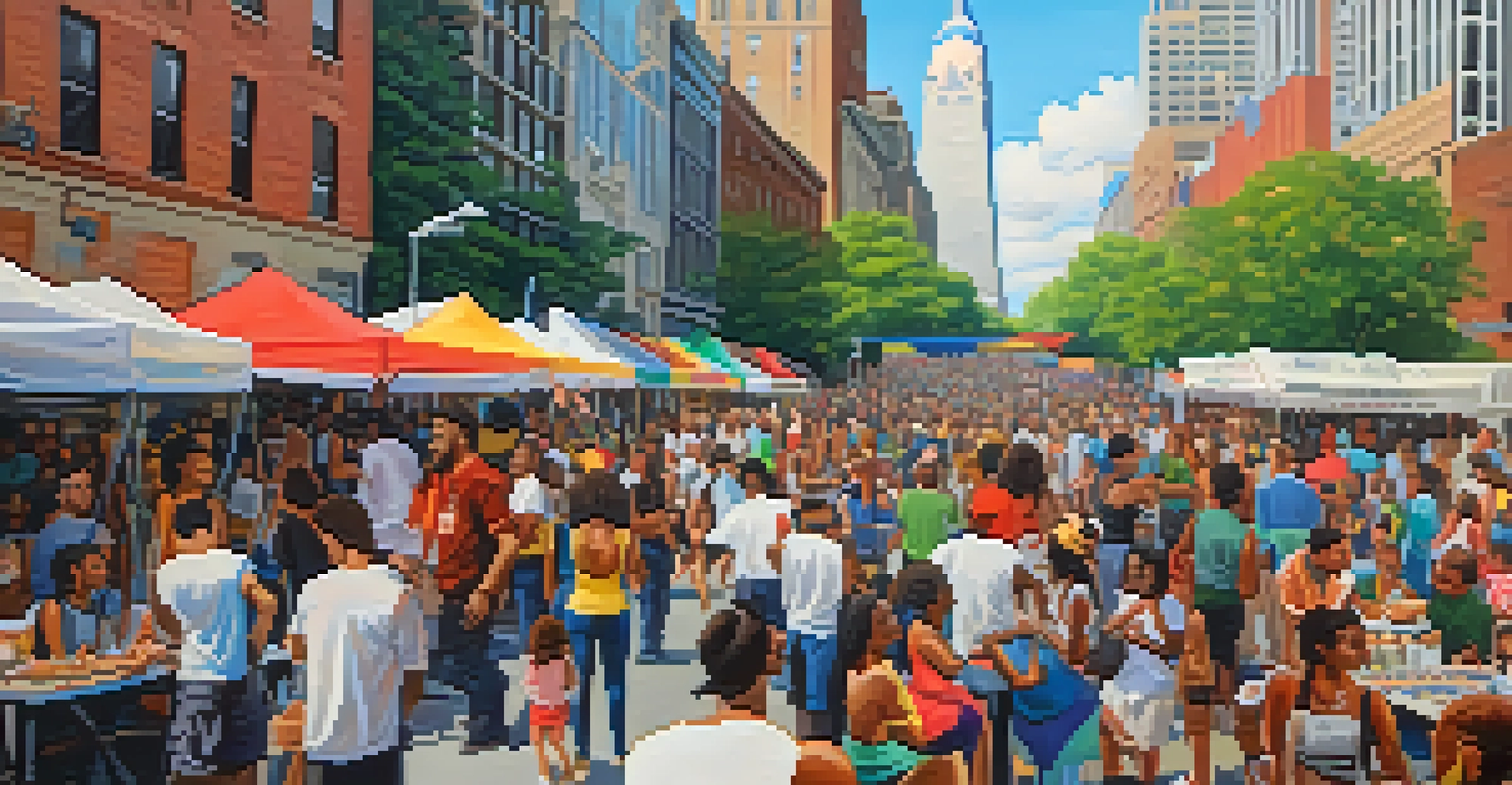 An outdoor cultural festival in Philadelphia featuring live music, art displays, and discussions about social justice.