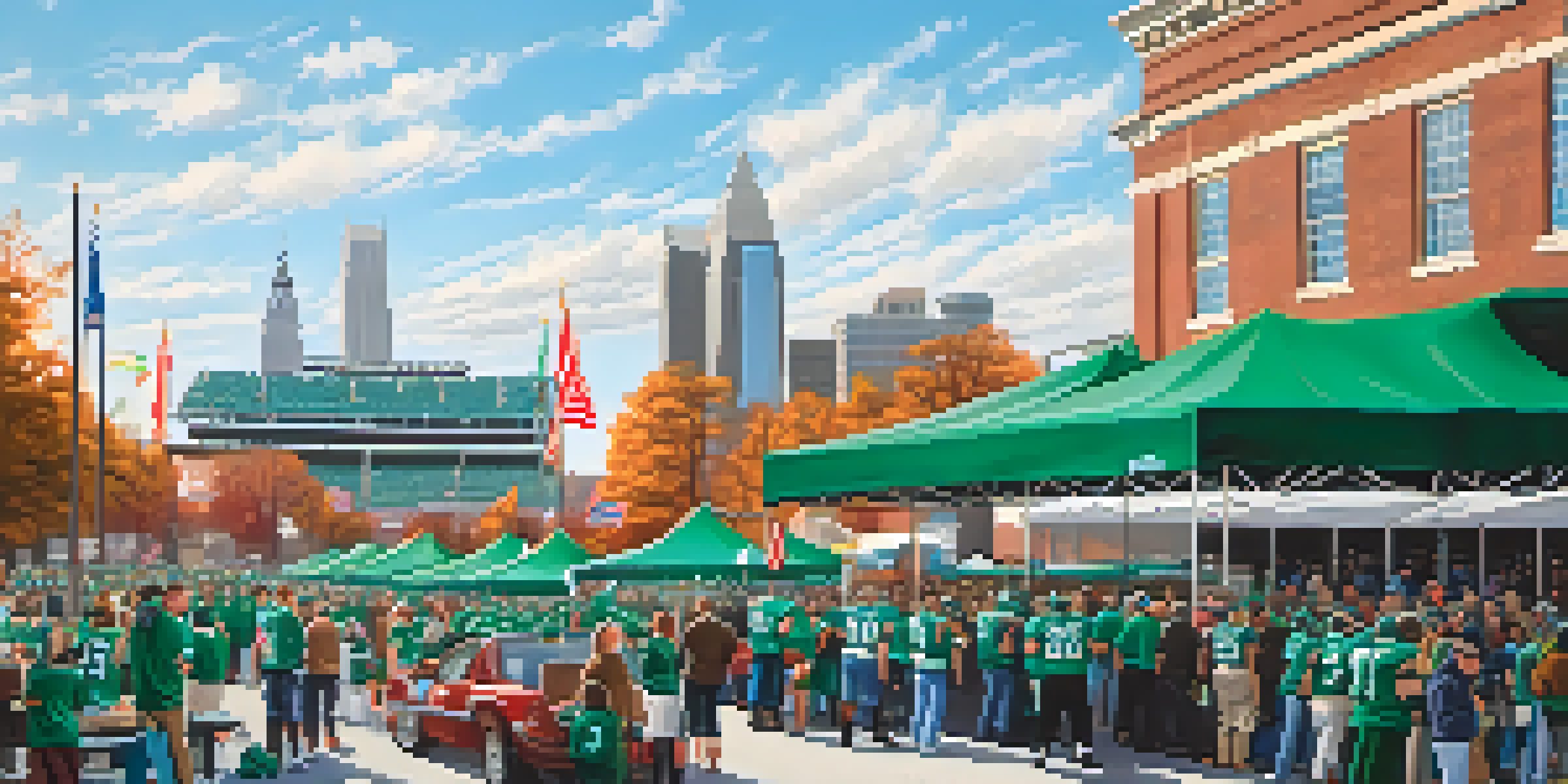 A lively tailgate party with fans in green jerseys outside Lincoln Financial Field, grilling and celebrating before a game.
