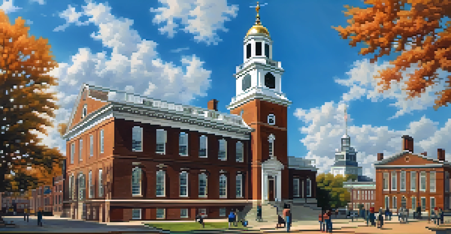 Panoramic view of Independence Hall with people walking in front on a sunny day.