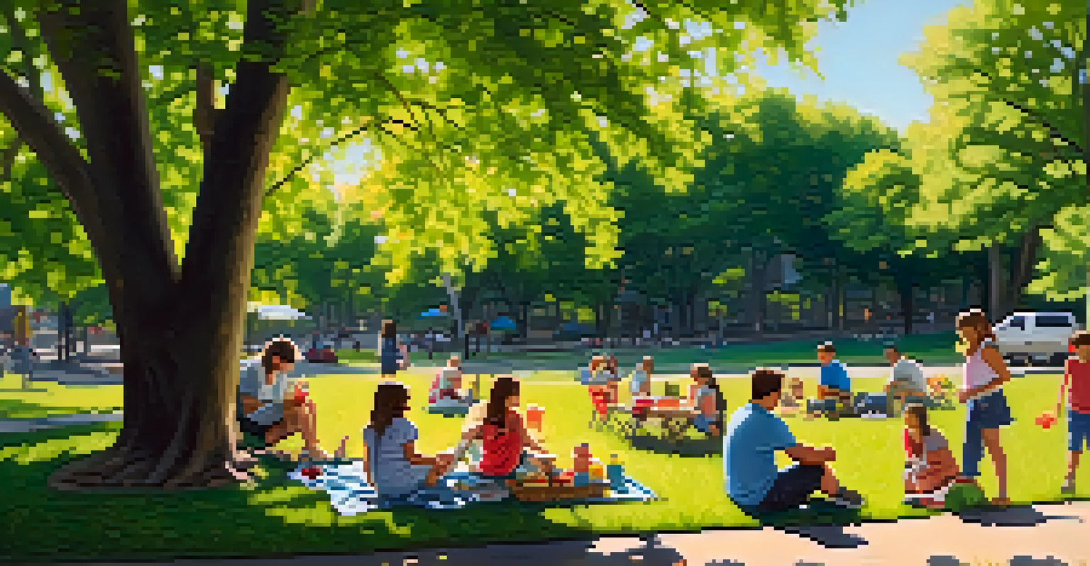 A family enjoying a picnic in Pretzel Park, surrounded by green grass and trees.