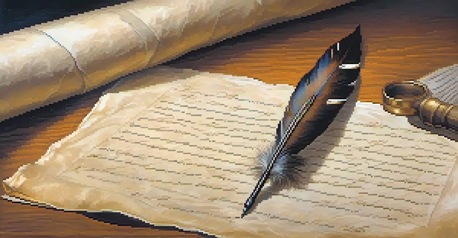 A close-up view of a quill and parchment with the U.S. Constitution, showcasing the intricate details and warm lighting.