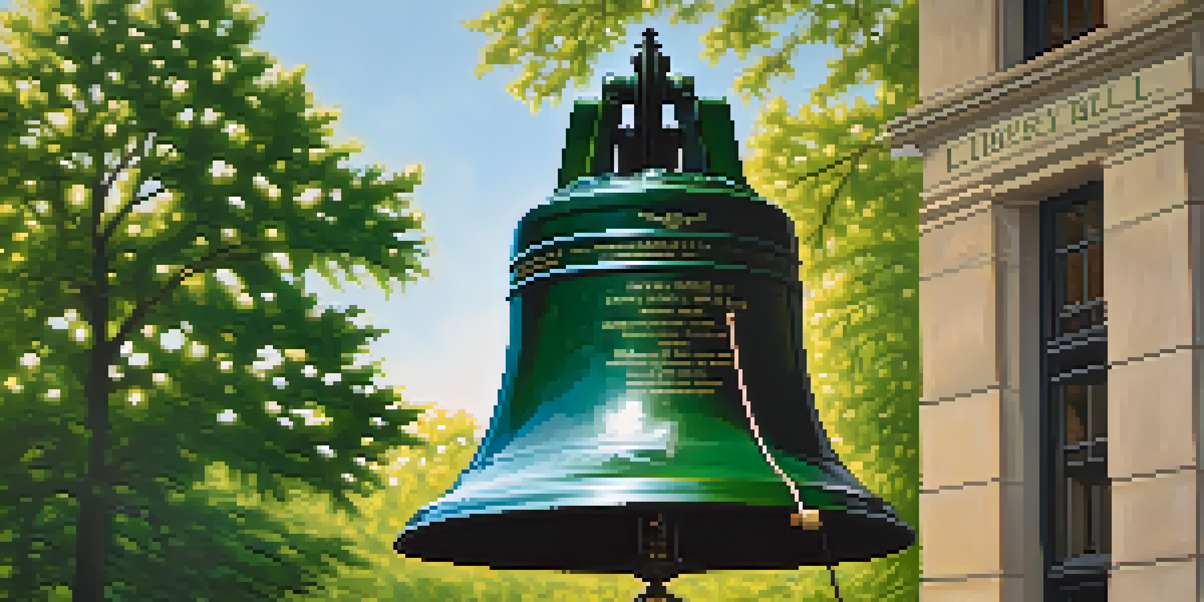 Close-up view of the Liberty Bell with its crack and inscription in a historic setting.
