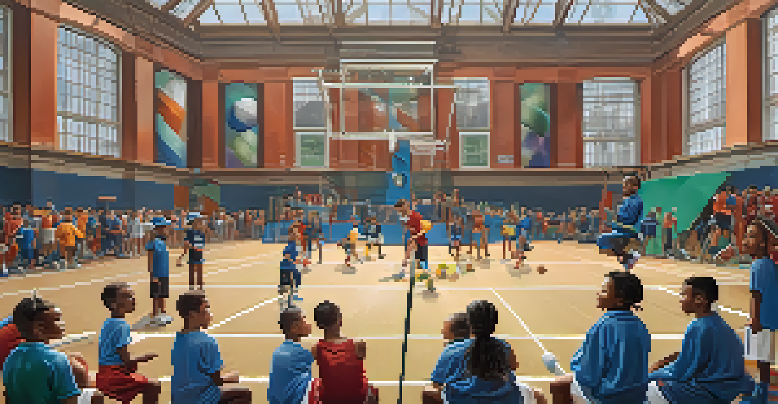 A community sports clinic with young athletes training with professional players in a Philadelphia venue.