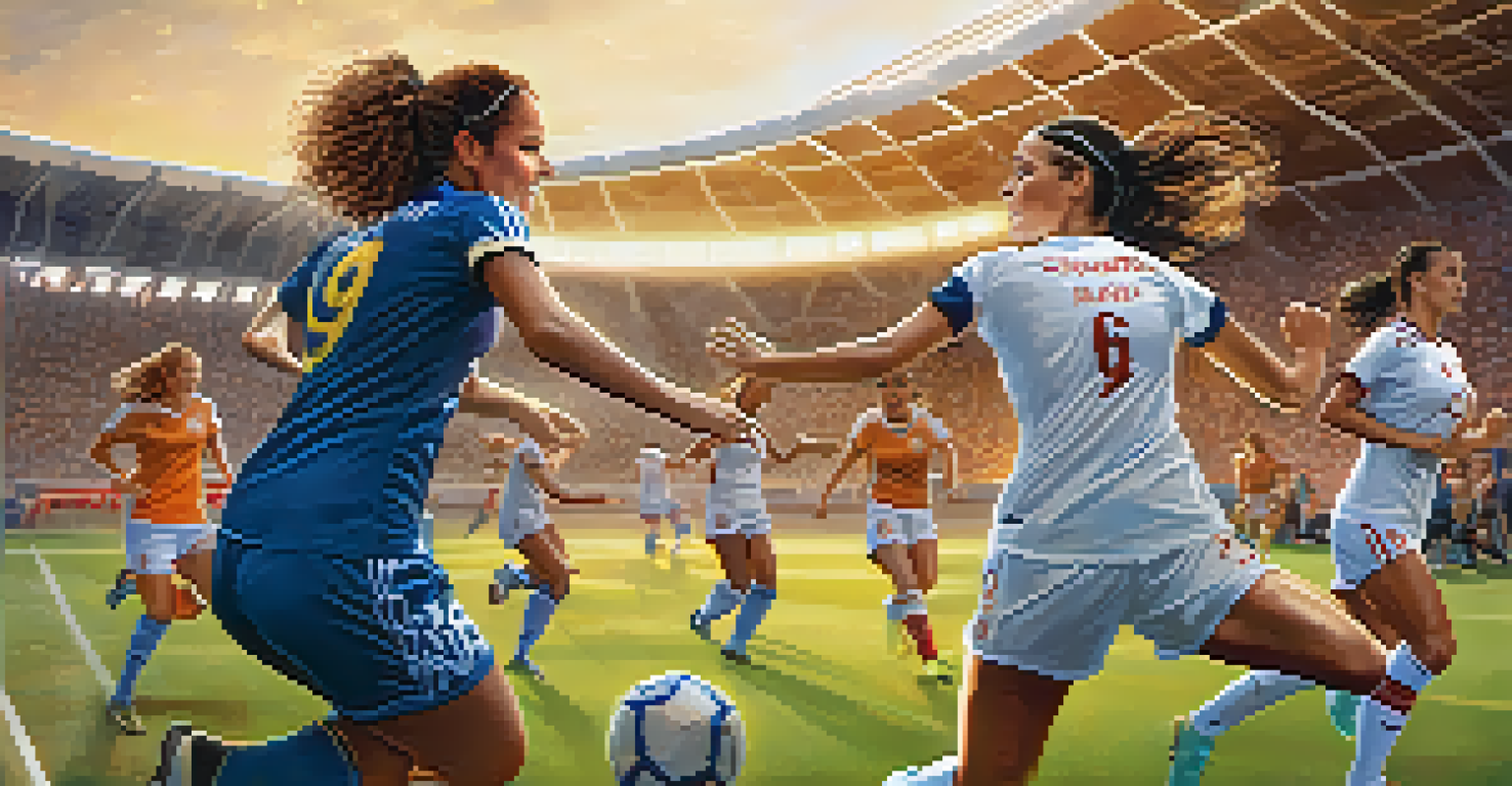 Women soccer players competing in a match at a Philadelphia stadium, capturing the excitement of women's sports.