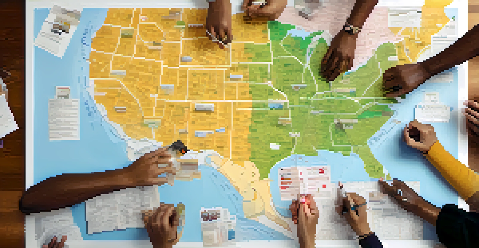 Close-up of diverse hands holding a map of Philadelphia, covered in colorful notes and stickers.