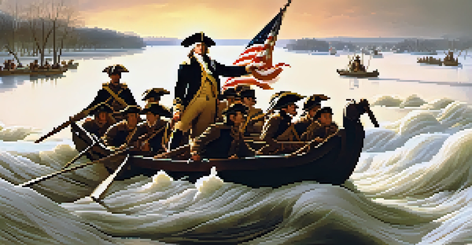 George Washington leading troops across the icy Delaware River at dawn.