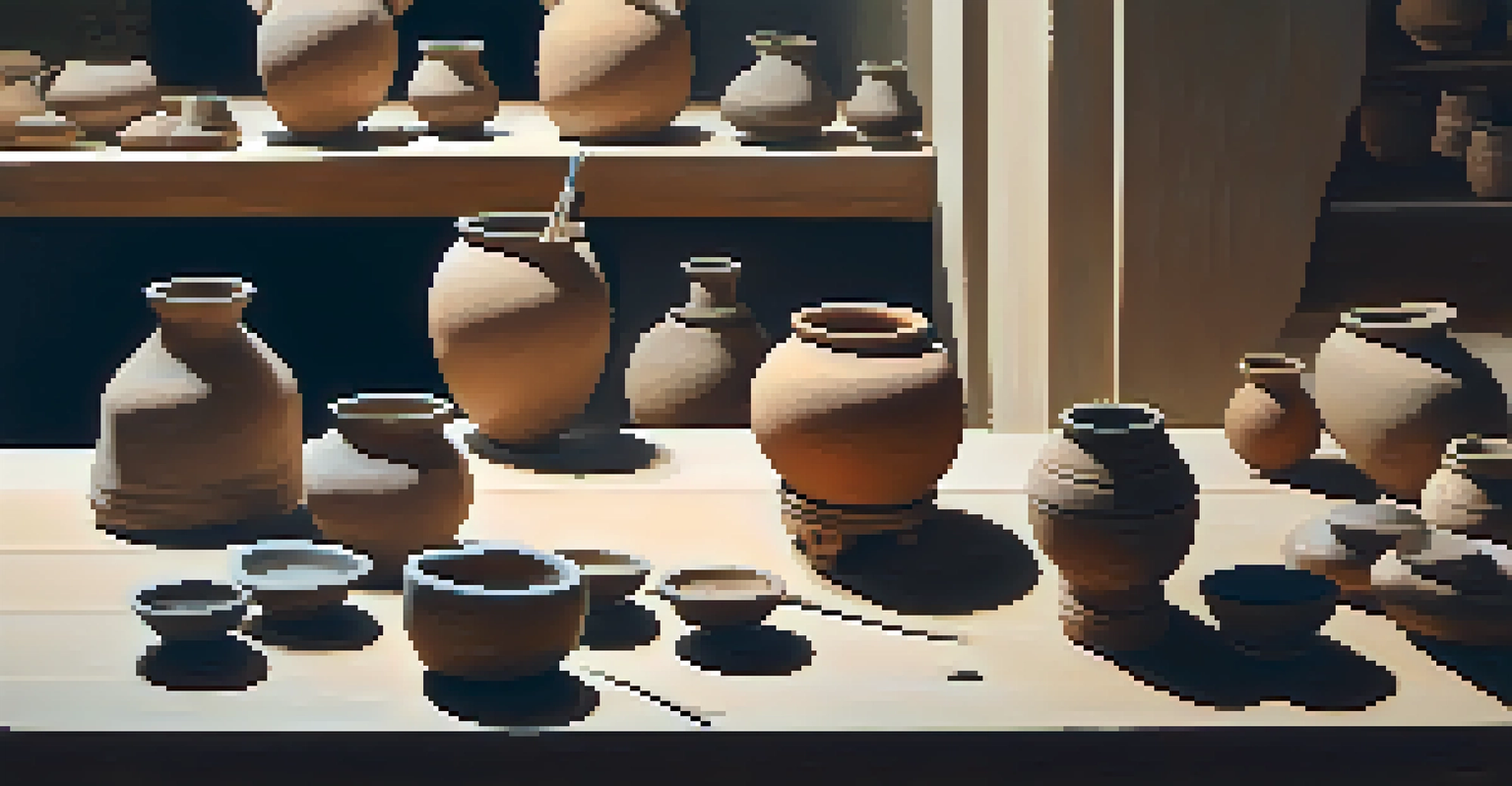 A local artisan creating pottery at the Philadelphia Art Museum Craft Show, with clay pots and tools on a wooden table in a softly lit environment.