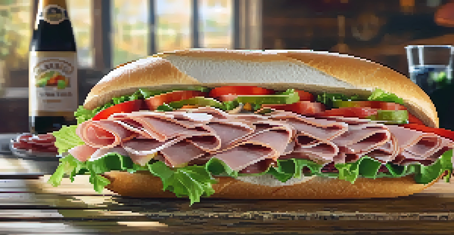 A delicious Italian hoagie sandwich filled with deli meats and fresh veggies, placed on a wooden table.