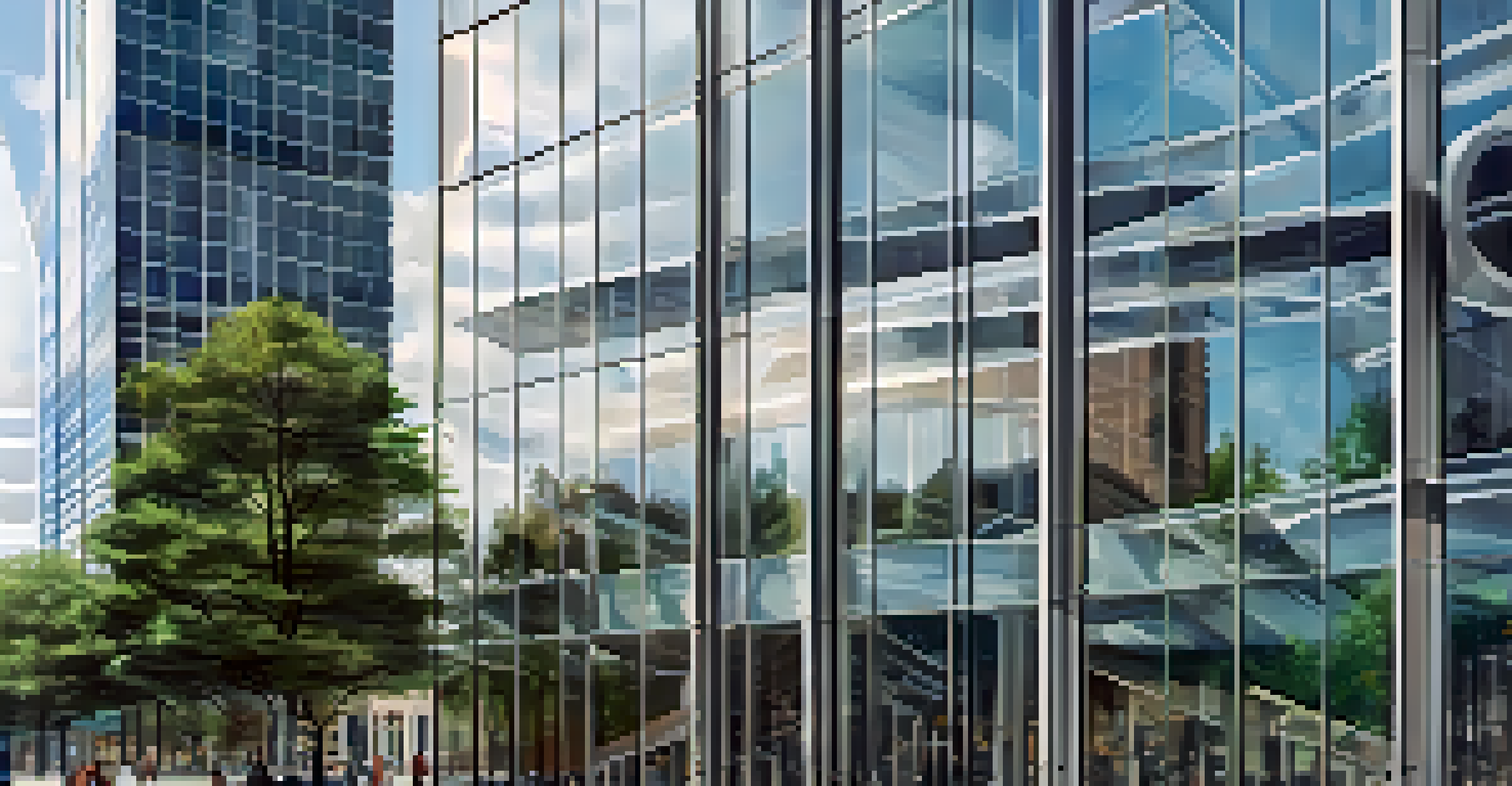 A close-up of the Comcast Center's glass facade, showcasing modern architectural details and reflections of the surrounding city.