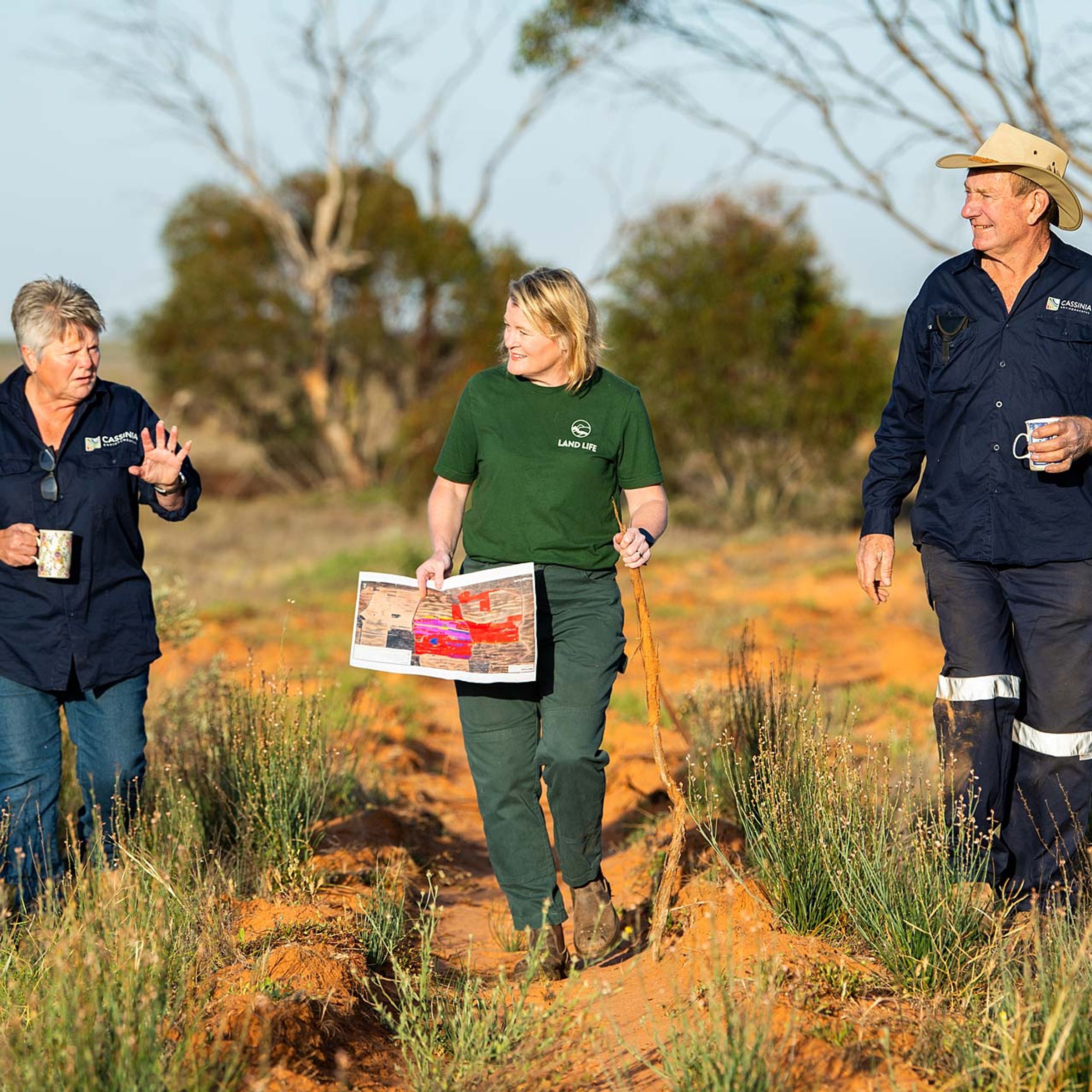 People walking on degraded land