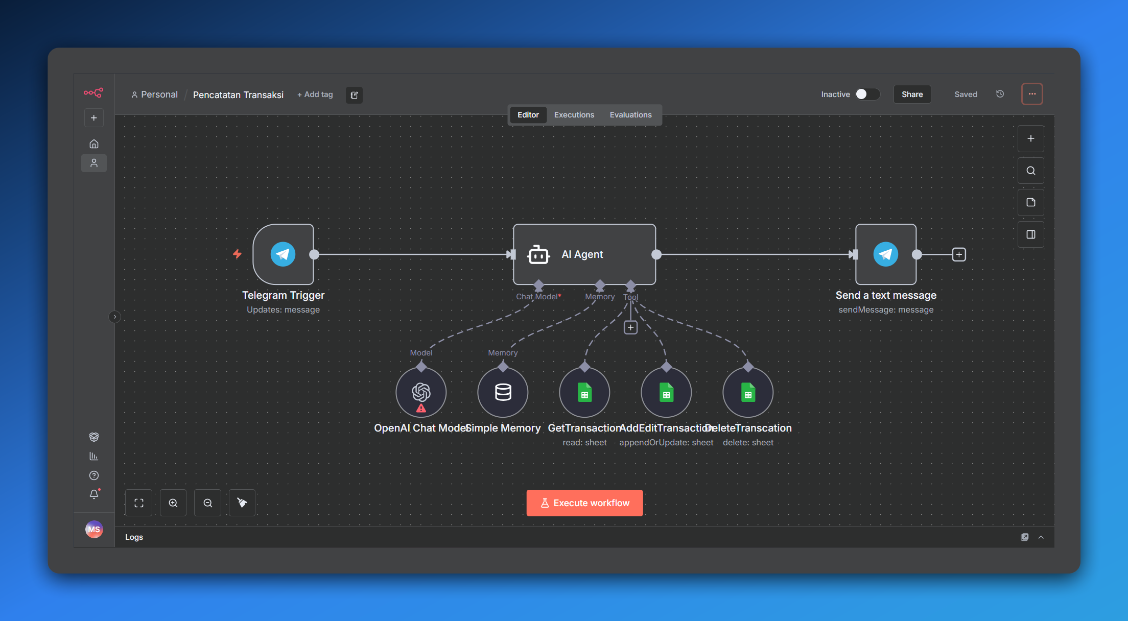 Workflow Pencatat Keuangan Otomatis