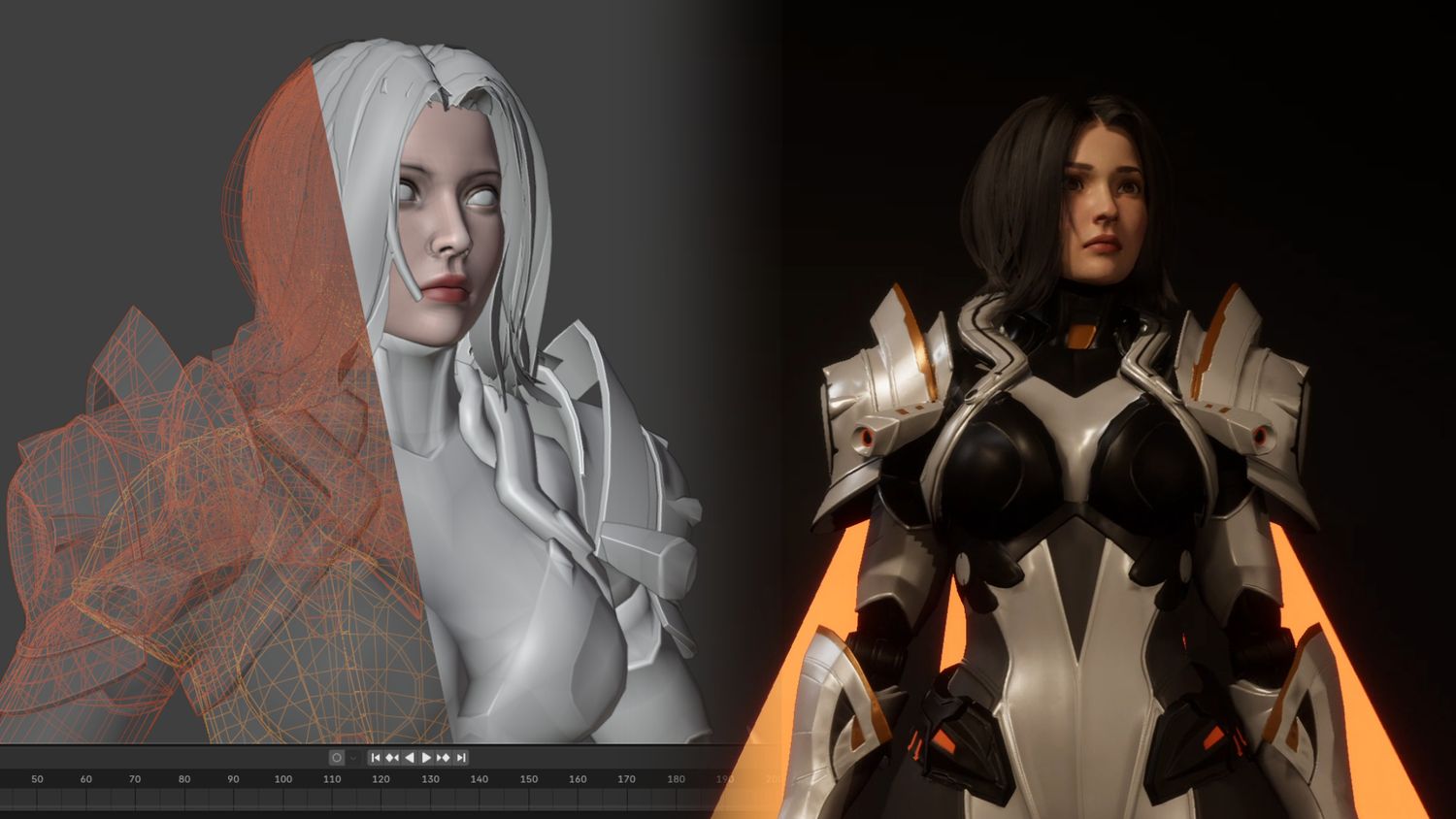 A typical early 3d model created in Blender and a fully realized and textures 3D model in the Unity game engine created by a game student at the Academy of Digital Arts for a student's final specialization project