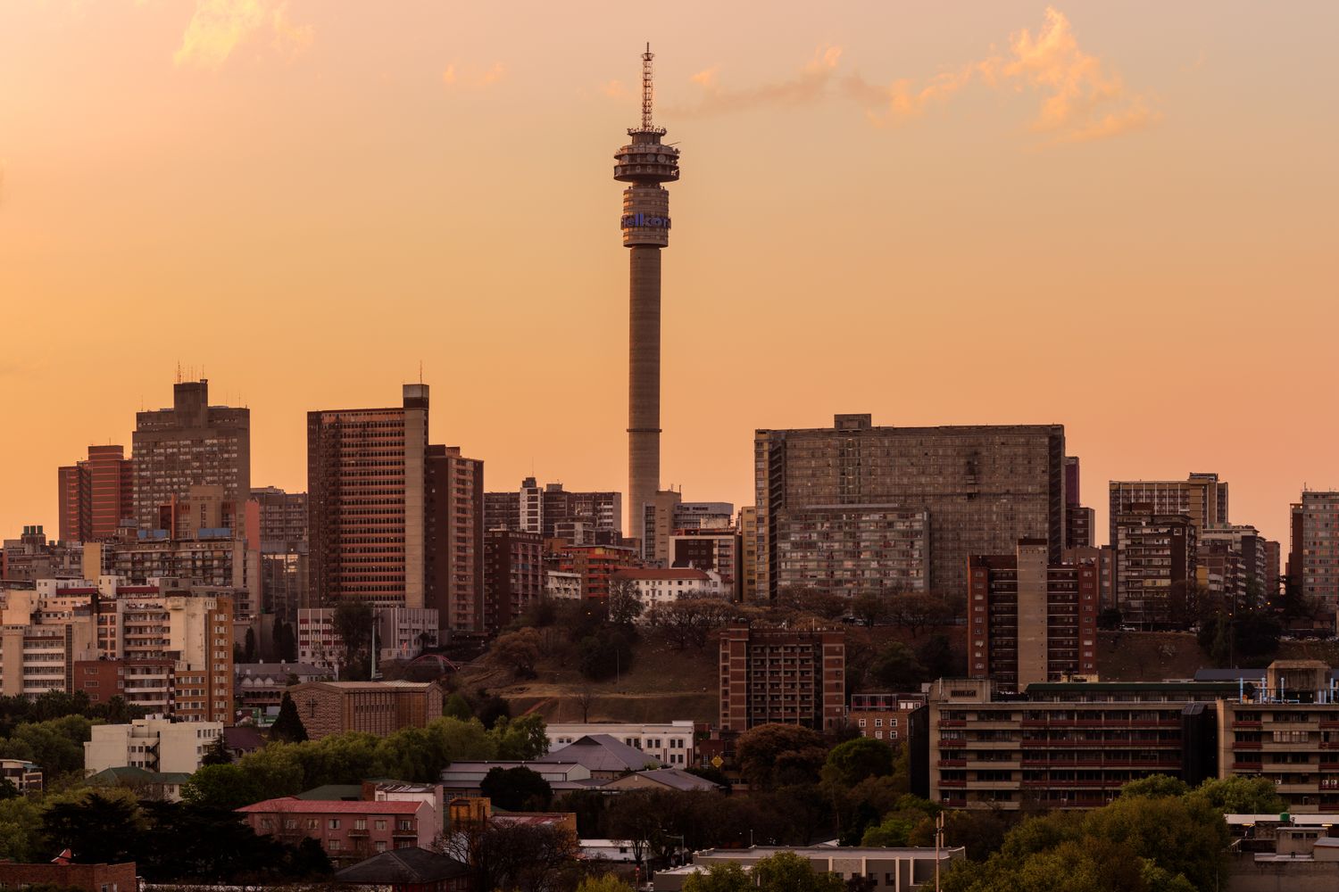 Johannesburg city skyline at sunset