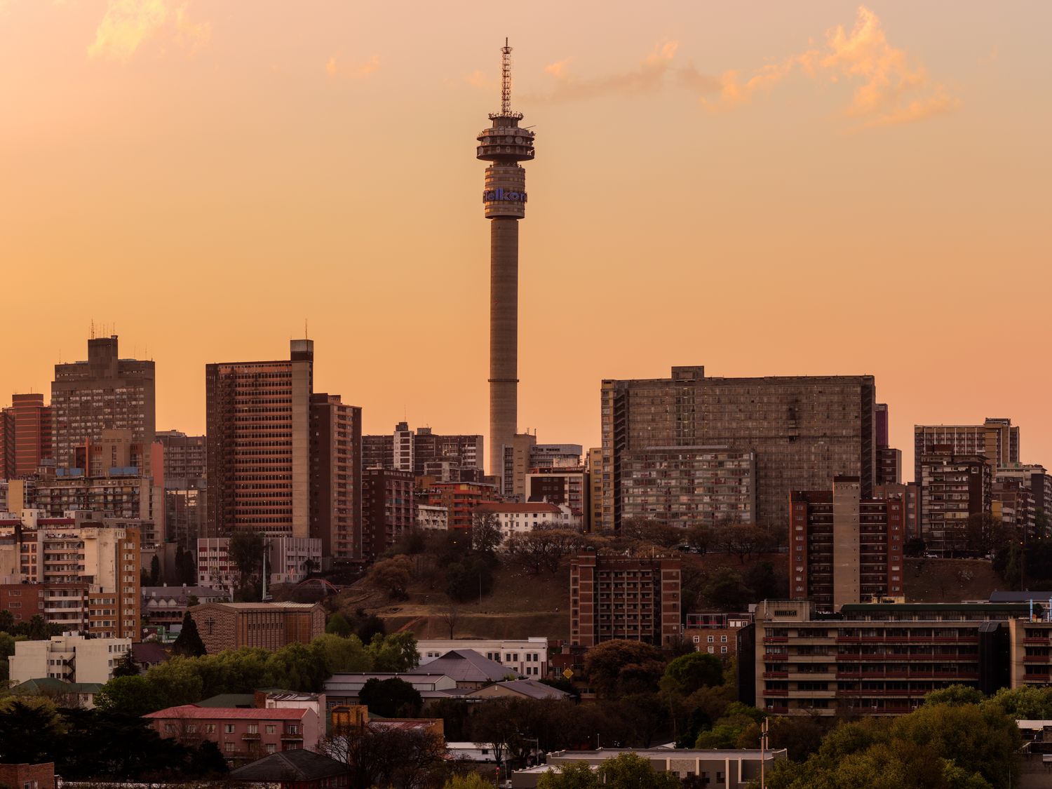 Johannesburg city skyline at sunset