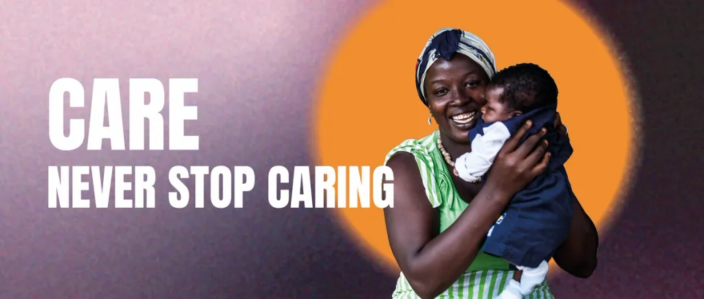 Beeld van Care nederland - vrouw met kind met de titel never stop caring