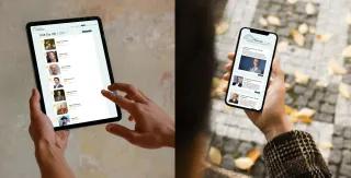 Twee foto's naast elkaar: Links een ipad met de DDB100, rechts een mobiel met de nieuwsbrief van Wereld van Filantropie