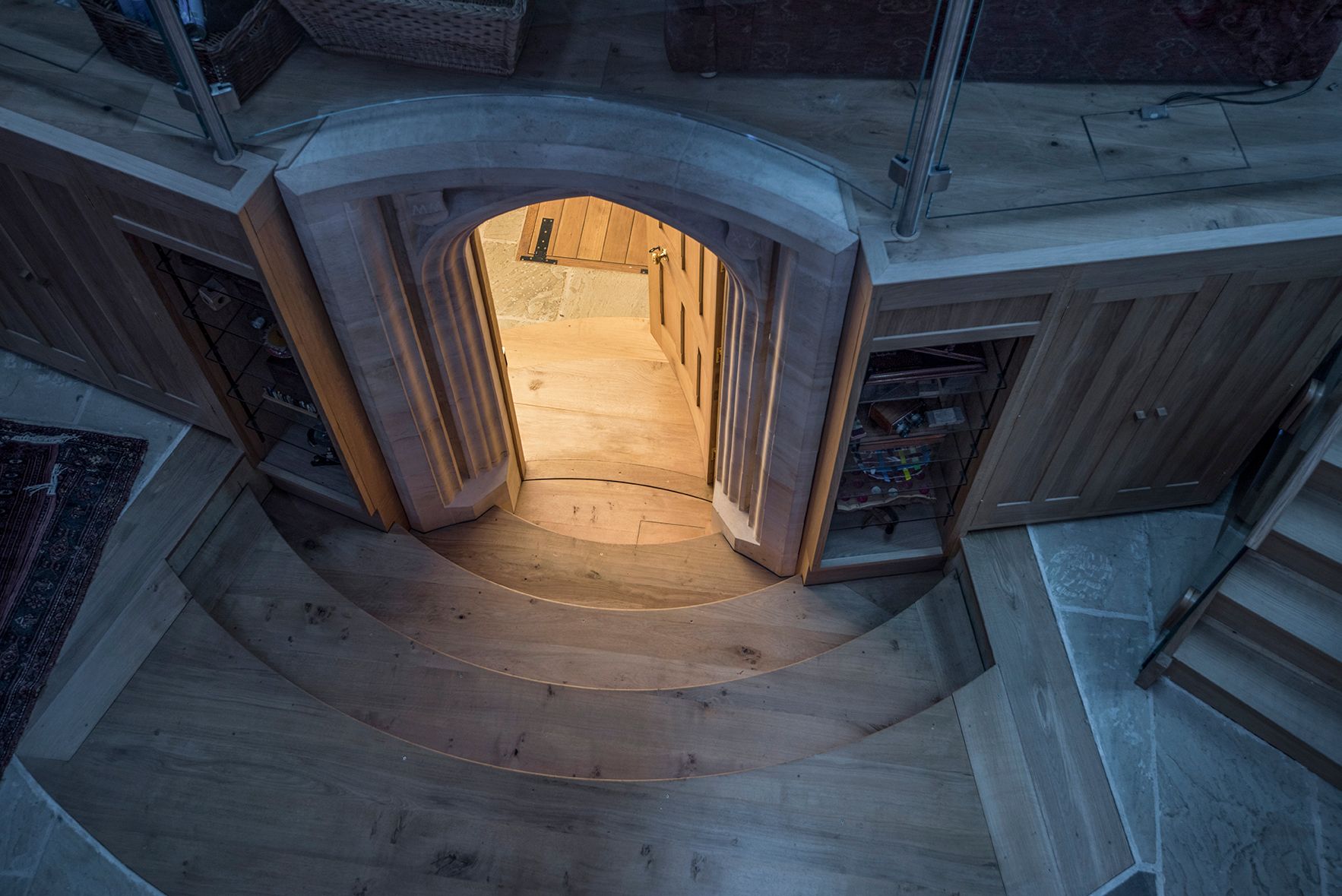 A side view of a staircase