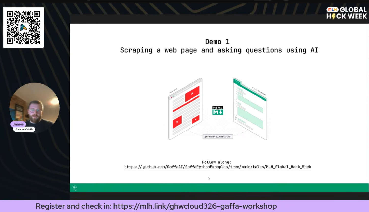 James demos scraping a Wikipedia page with AI