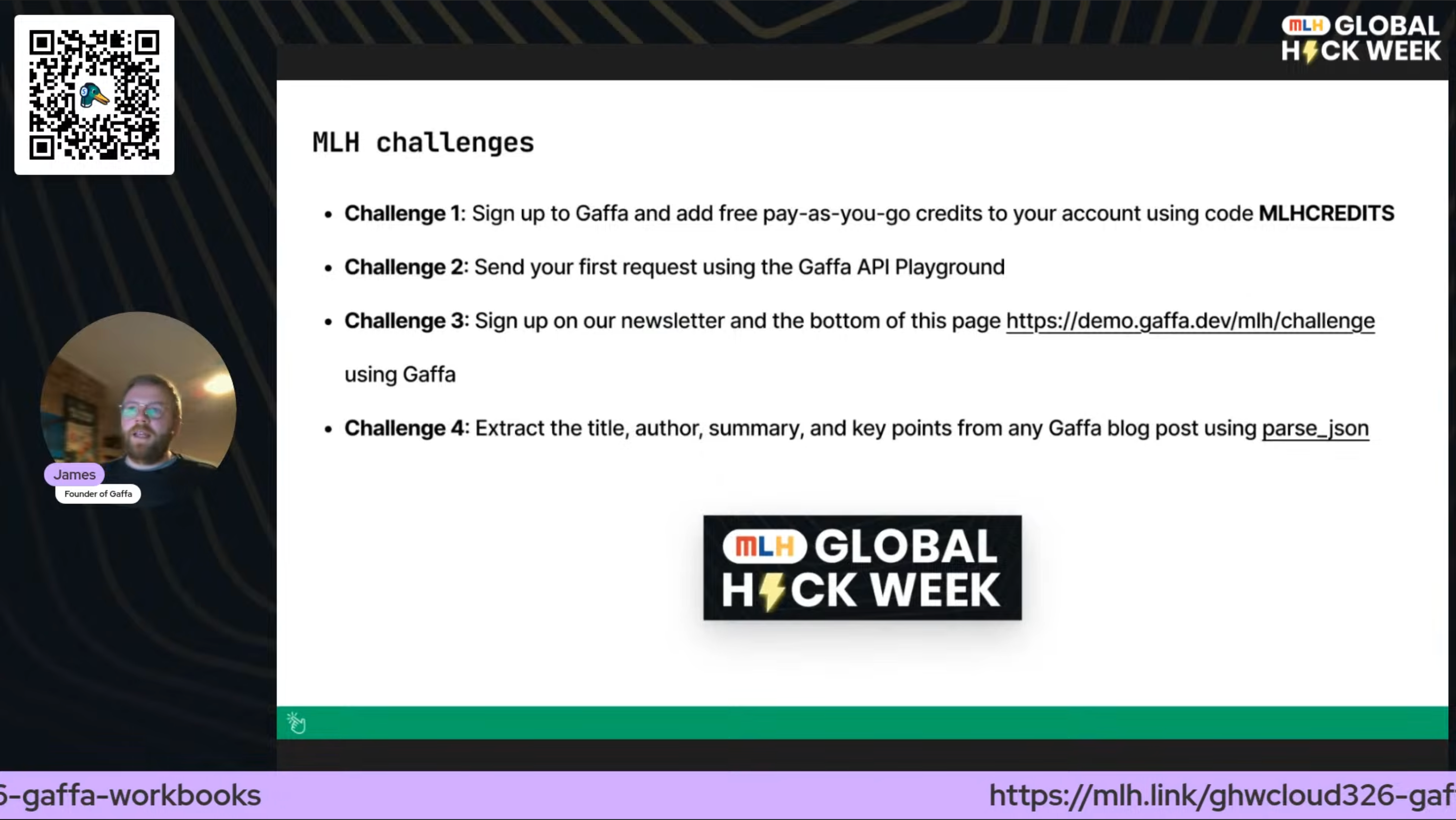 James outlines the Gaffa MLH challenges