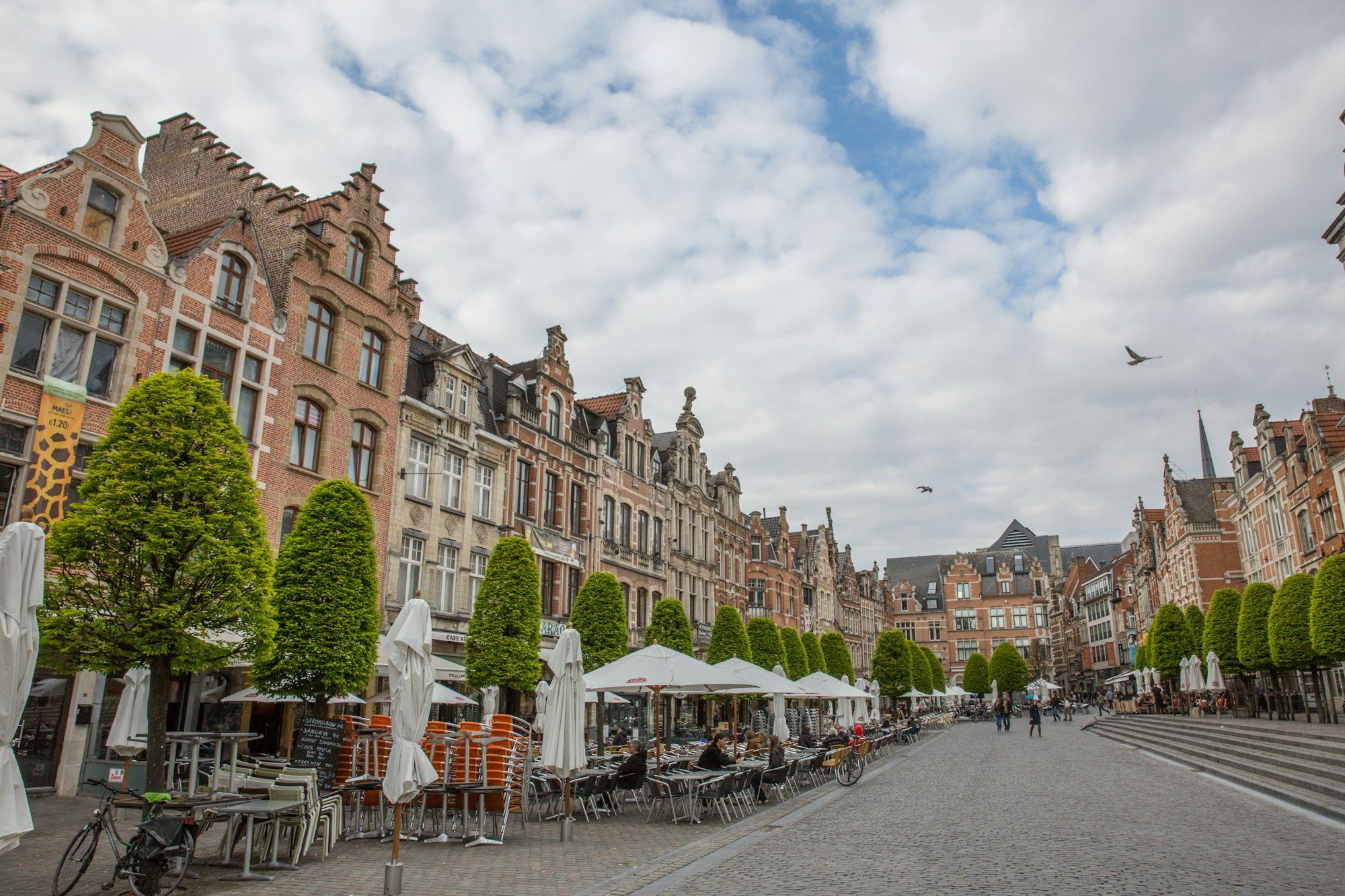 Café terraces on the Oude Markt in Leuven, Belgium