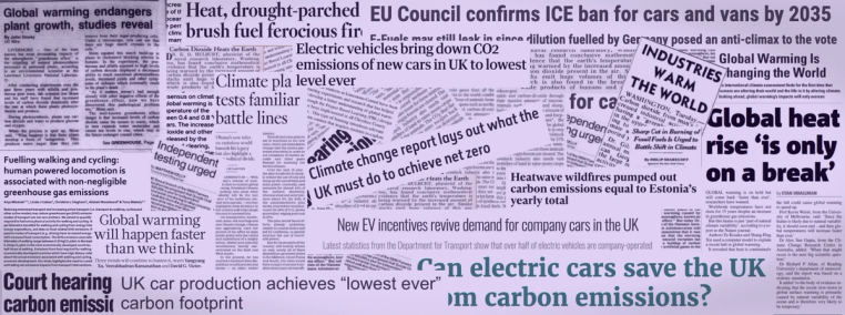 Header with a compilation of different newspaper headlines at different angles 
