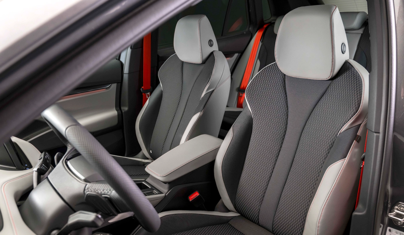 Interior shot of the Skoda Elroq showing the front seats
