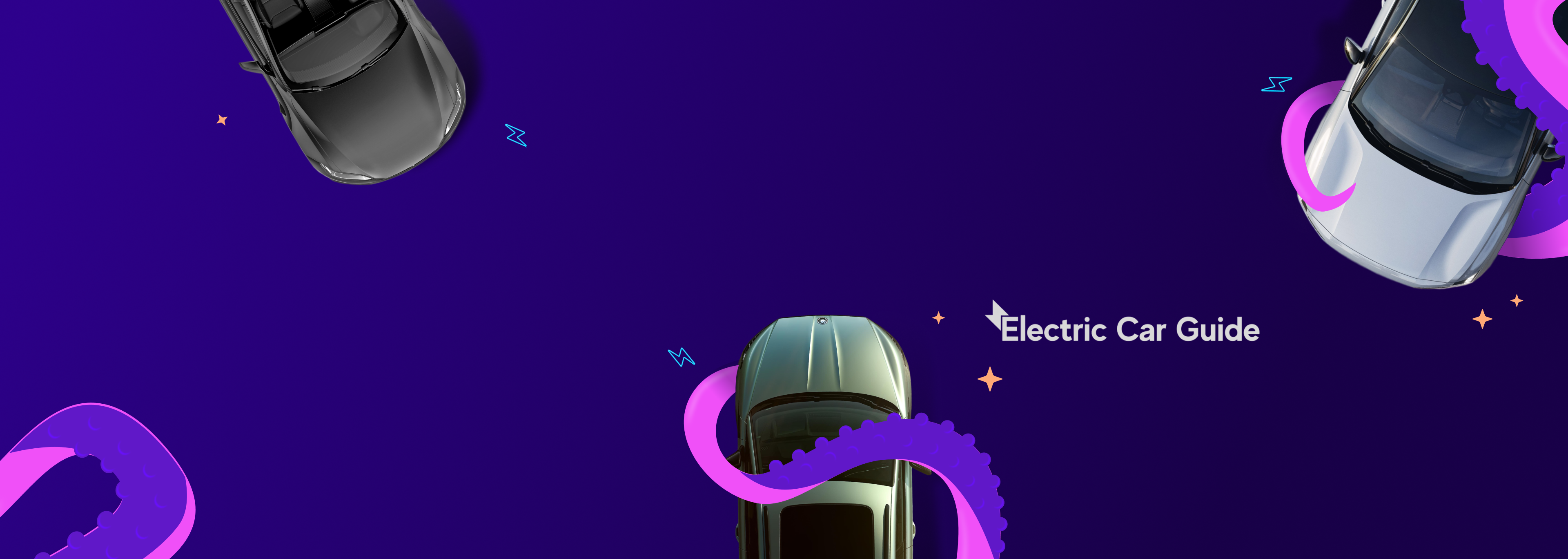Header image showing cars, illustrations and the electric car guide logo
