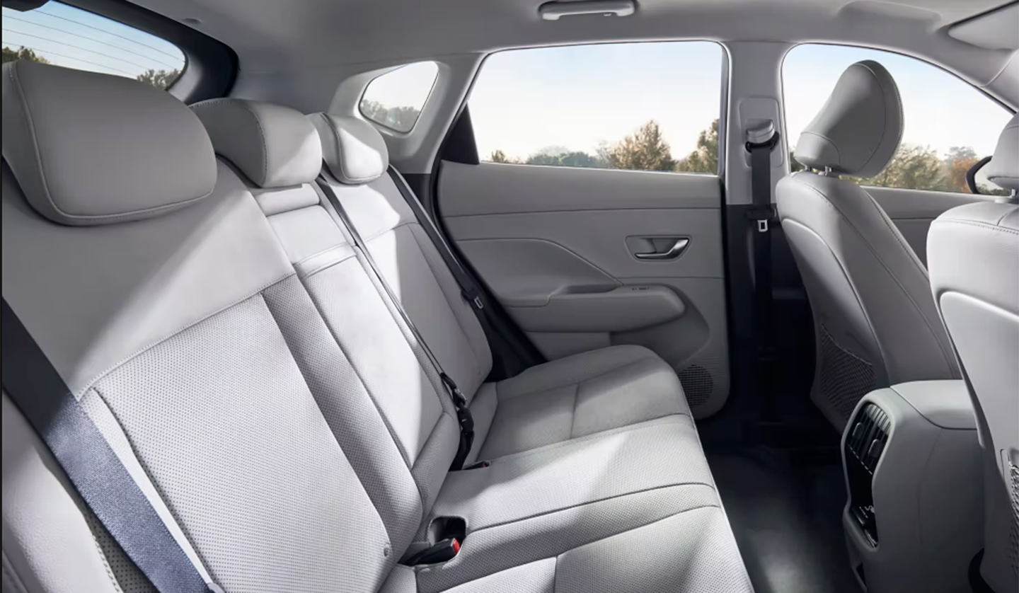 Interior shot of the Hyundai Kona showing the rear passenger seats