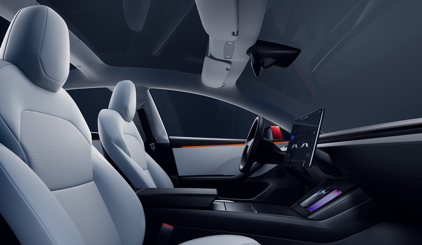 A shot of the cabin of the tesla Model 3