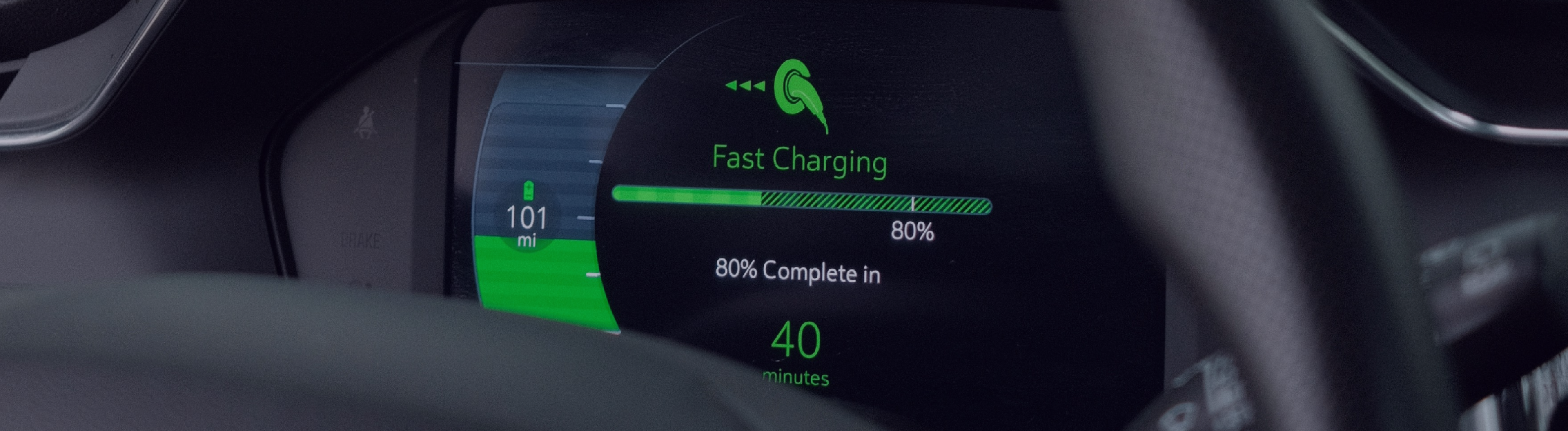 A shot of the dashboard signifying charging type and percentage