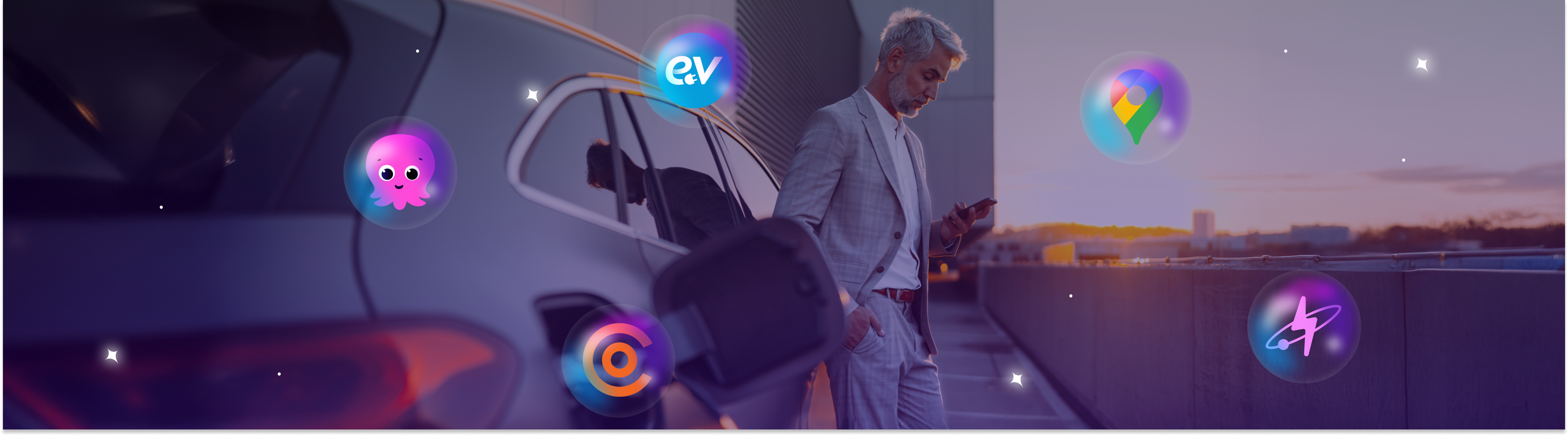 Person charging EV whilst checking out the latest available apps