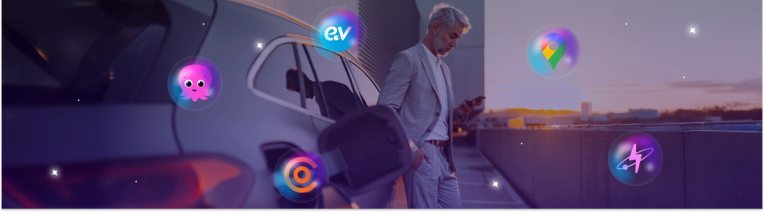 Person charging EV whilst checking out the latest available apps